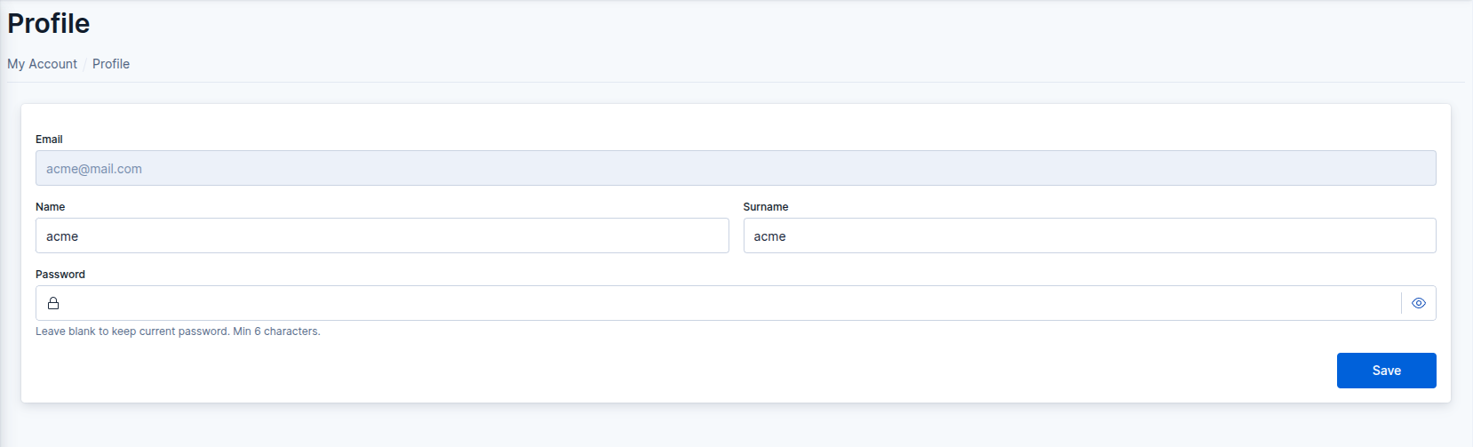 Profile form screenshot