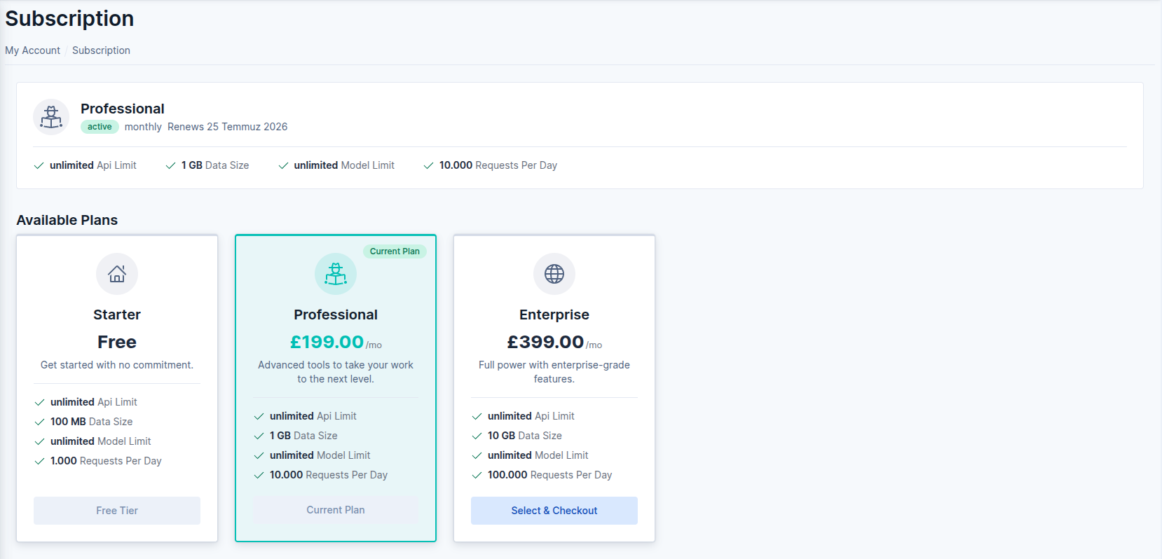 Subscription page screenshot